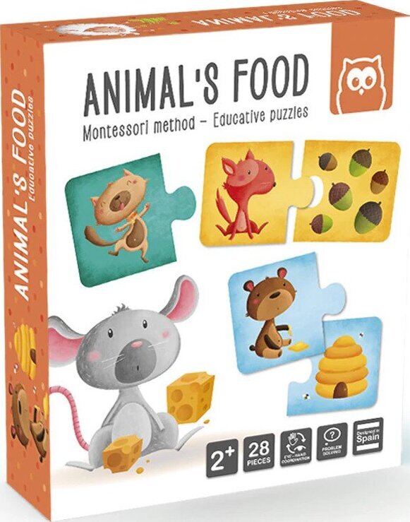 Puzzle educativ Montessori: Animale si hrana lor