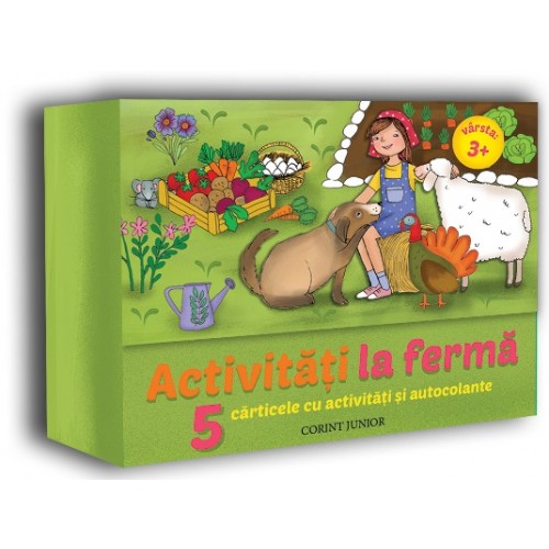 Activitati la ferma. Cutie cu 5 carticele cu activitati si autocolante