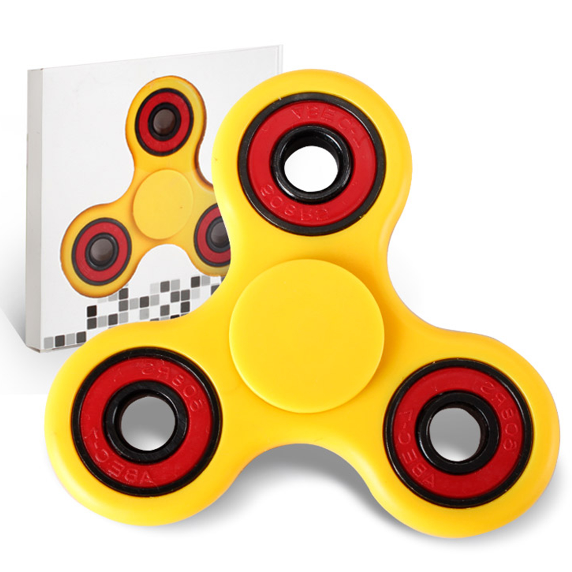 Fidget spinner clasic galben cu rulmenti rosii (jucarie anti-stres)