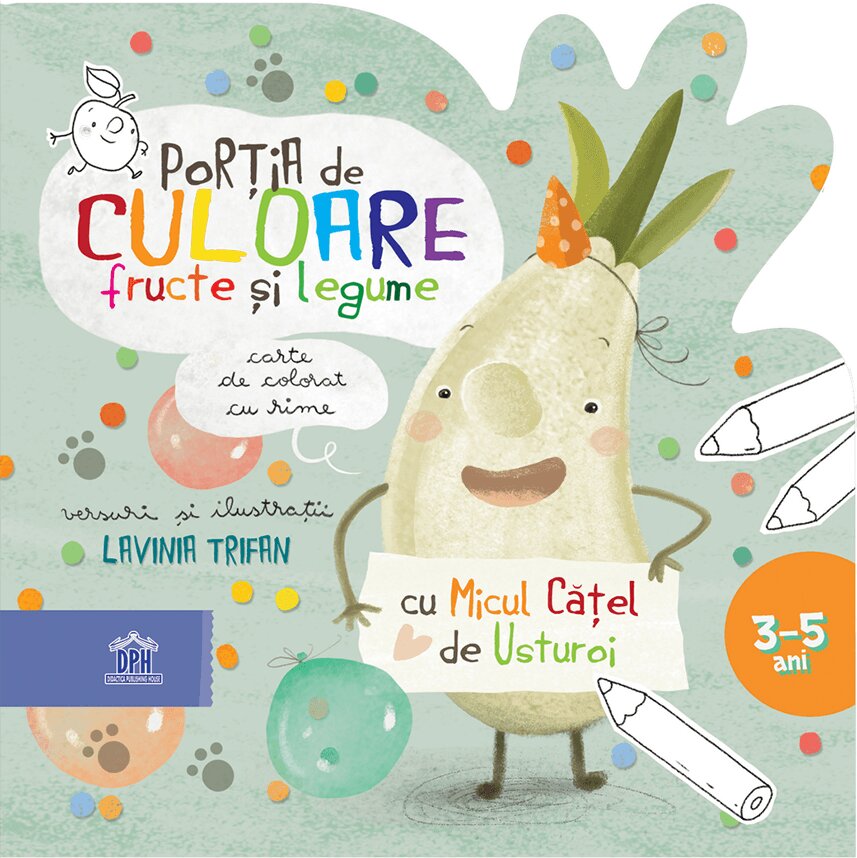 Portia de culoare: Fructe si legume - Carte de colorat cu rime