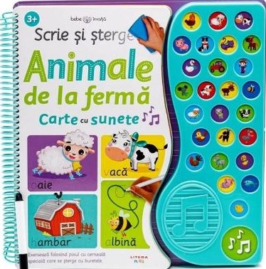 Scrie si sterge. Animale de la ferma. Carte cu sunete